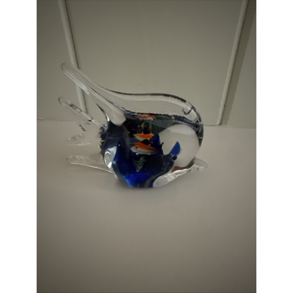 Vintage Murano Style Art Glass Fish Within A Fish Art Glass Paperweight